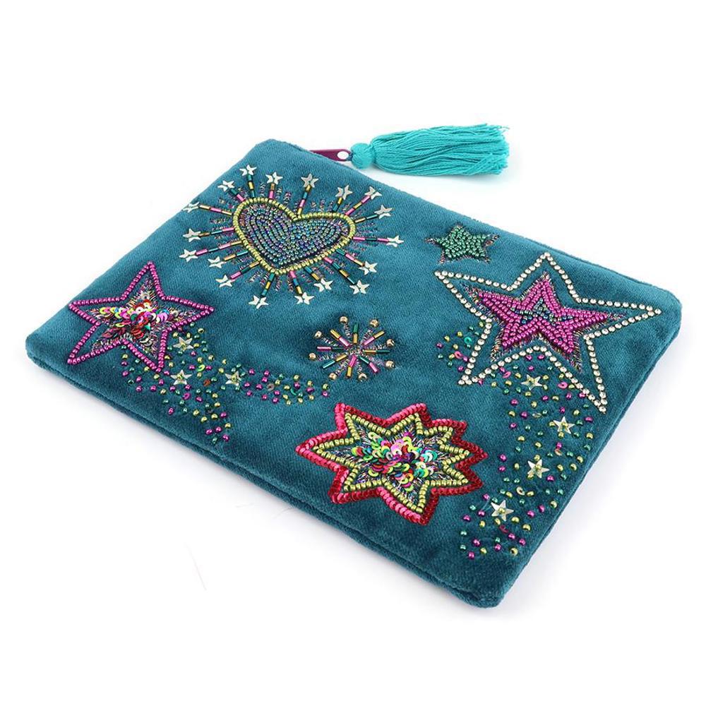 Peace of Mind Zip Purse Starburst Velvet Purple Mix Emb Night Sky